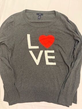 GAP Gray Crewneck Sweater with Red Heart & White LOVE Graphic